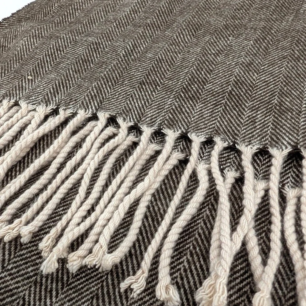 Italy‎ Design Cashmere Blend Herringbone Scarf Brown Fringe Wrap Dark Academia